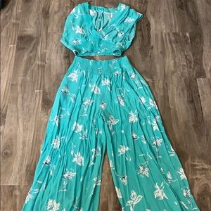 Sea foam green Free People pants and top set